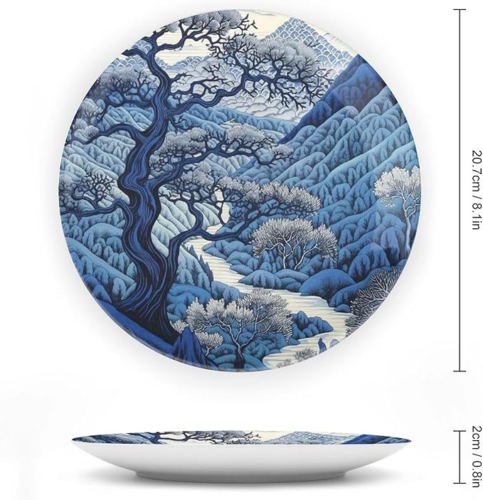 Blue And White Indigo Chinoiserie Decorative Plate for Display Display Farmhouse Supplies Home Wedding Holiday Party Decorations Personalized Gifts for Men Women Thanksgiving, 6", 7", 9", 10"