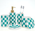 Ceramic Bathroom Soap Dispenser Set, Checkered Bathroom Vanity Set with Lotion Pump, Toothbrush Holder, Soap Dish & Storage Jar, Modern Bathroom Sink Accessories (Green)