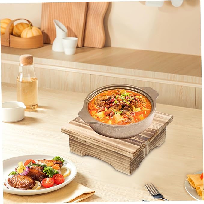 Cabilock Korean Stone Pot Rack Non-slip Wooden Casserole Stand Heat Resistant Tabletop Holder for Cooking and Baking