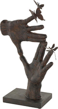 Deco 79 Polystone Hands Decorative Sculpture Sign Home Decor Statue with Butterrfly Accents, Accent Figurine 11" x 5" x 16", Dark Brown