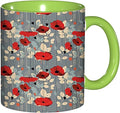Poppy Flower,Funny Novelty Ceramic Coffee Cups With Handle,Floral Garden Leaves Modern Nature Tea Cup for Office and Home, 11 Oz,Dishwasher Microwave Safe (Green)