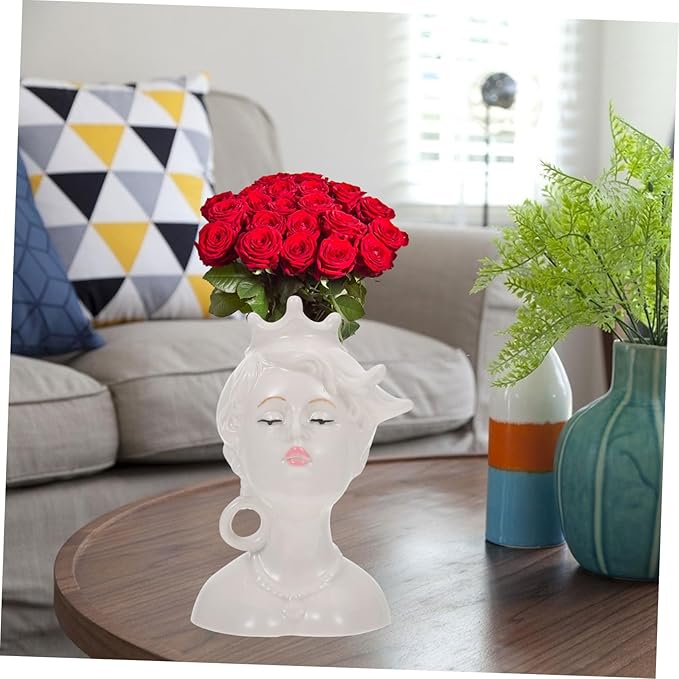 Creative Ceramic Human Face Vase Artistic Modern Minimalist Flower Pot for Indoor Home Decor and Flower Arrangements Unique Sculptural Face Modeling Adornment