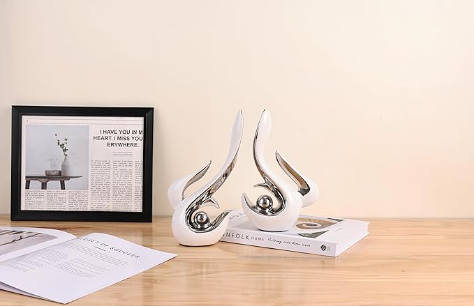 WUBIANJIE Mid Century Modern Abstract Art Home Decor Accent,Porcelain Statues for Living Room Coffee Table Centerpieces for Dining Room,Ceramic Sculptures and Gold Knick Knacks