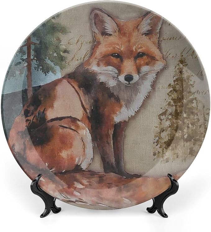 Vintage Plates French Fox Custom Decor for Household Housewarming Gifts Table Art Decoration Hanging Decorative Tiles Including Bracket And Special Hook, Multi Sizes by Choosing, Gifts for Men Women