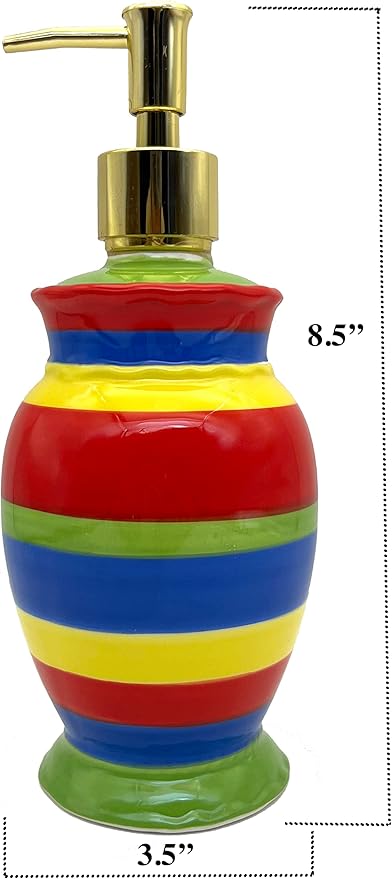ACK Ceramic Tuscany Colorful Hand Painted Rainbow Refillable Soap/Lotion Dispenser, Lotion Jar, Kitchen Décor, Bathroom Décor