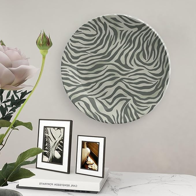 Tiger Stripes Cream Muted Beige China Plates, Customize Design Collector Plates for Club Display Wall Decor, with Display Stand And Hook Up Art Decorations for Home Kitchen