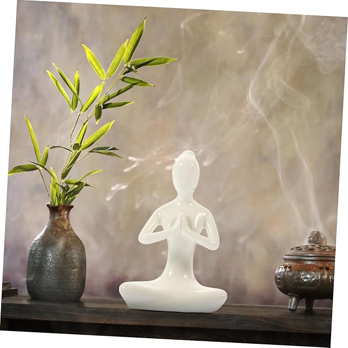PRETYZOOM Abstract Yoga Girl Decorative Ceramic Sculpture Modern Countertop Craft Ornament for Home Decor Unique for Yoga Lovers and Meditation Accessories