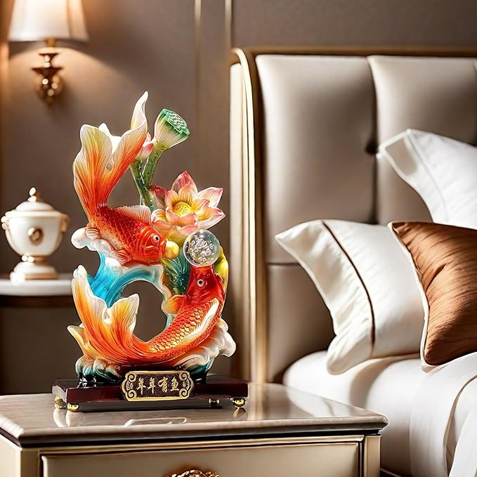 Large 13 Inch Chinese Feng Shui Fish Statue Sculpture Frgurine Good Lucky Gift for FengShui Lover Desktop Display Decorative Decoration
