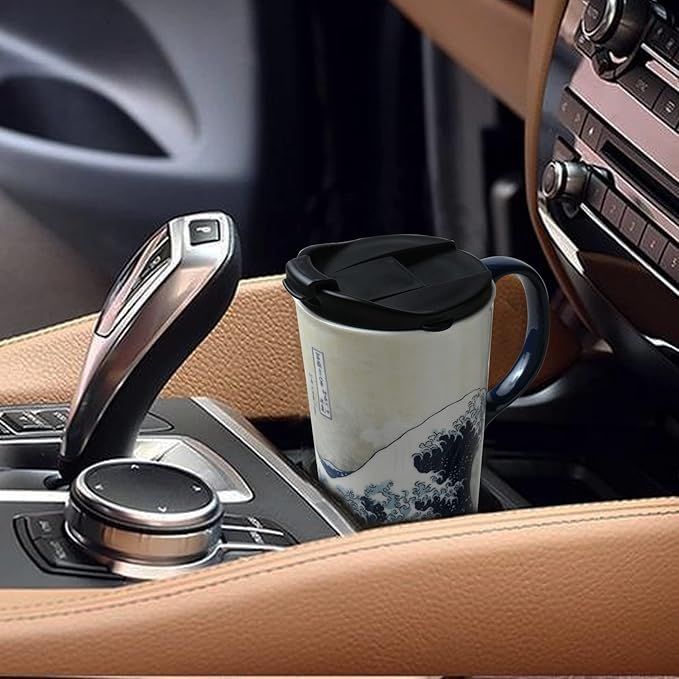 Topadorn 17 Oz Ceramic Coffee Travel Mug with Spill Proof Lid & Handle, Microwave Dishwasher Safe Coffee Cup, Tea Cup with Gift Box for Men and Women