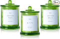 3 Pack Green Qtip Holder Dispenser, 16oz Bathroom Organizer and Storage Canisters, Glass Apothecary Jars with Lid - Home Decor, Room Decor Aesthetic