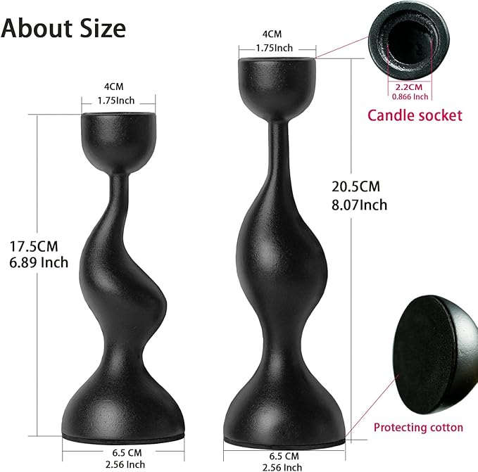 Smtyle Modern Sculptural Black Candle Stick Holders Cast-Aluminum Taper Set of 2 (7″ & 8″) Dual-Height Candlesticks for Dining Table Wedding or Home Decor