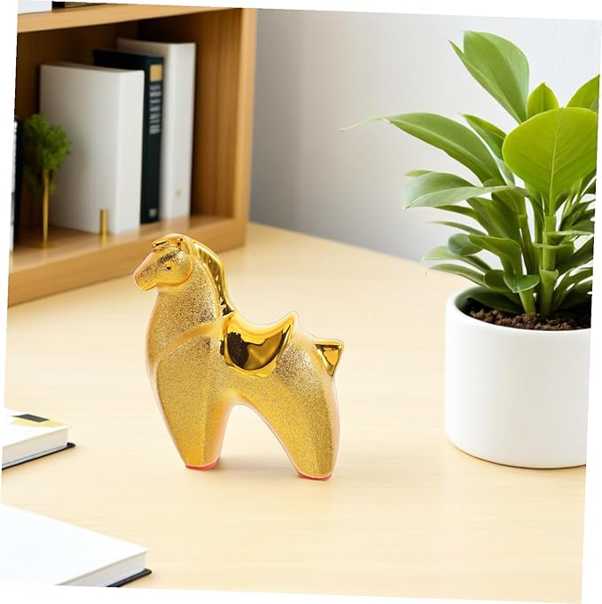 BESPORTBLE Year of Horse Ceramic Sculpture with Stable Base Decorative Animal Figurine for Home Office Desk Intricate Handmade Horse Statue for Prosperity and Refined Home Decor
