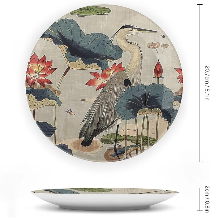 Birds And Lotus Flowers Vintage Plates for Display Table Festival Supplies Art Decoration Farmhouse Holiday Party Decorations Customize Gifts for Men Women Thanksgiving, 6", 7", 9", 10"