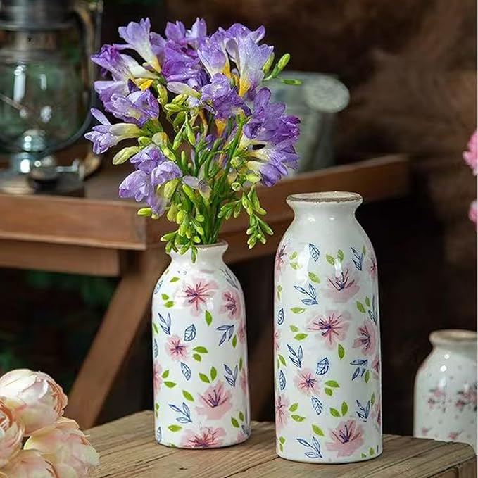 Vintage Ceramic Small Vase Rustic Farmhouse Vase Boho Vases Home Decoration for Your Kitchen Bedroom Office Bathroom & Shelf Centerpiece Table Decorative,Chinoiserie Vases 7.8 Inch