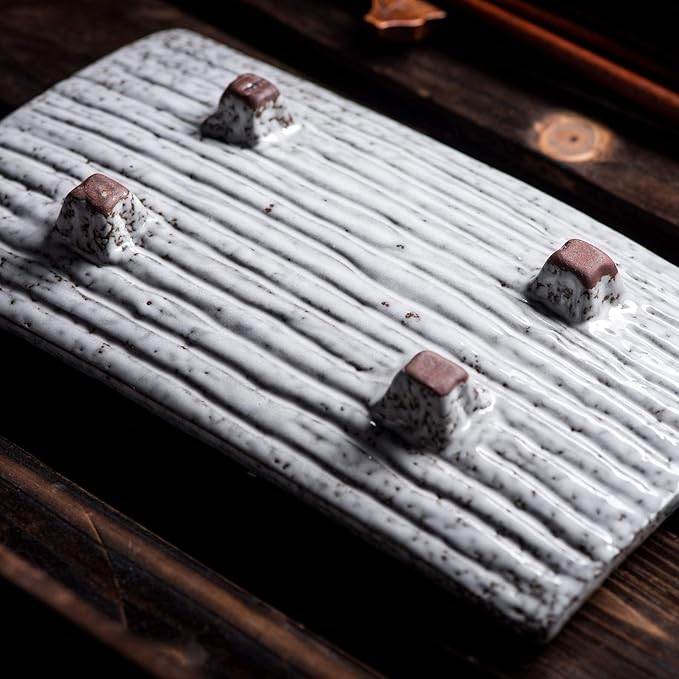 Uaral Sushi Plate Japanese Plates 8.5 inch Ceramic Sashimi Plate,4 Piece Rectangle Sushi Dishes(Light Blue)