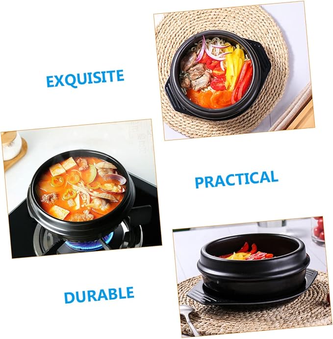 Alipis Heat Resistant Ceramic Casserole Dish Korean Stone Pot for Household Cooking Smooth Surface with Double Ears for Safe Handling Uniform Heat Distribution Easy to Clean and Gas