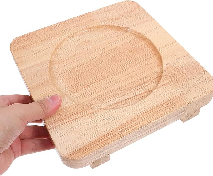 Milisten Wooden Hot Pot Base Trivet 20x20cm 14cm Indented Groove Heat-Resistant Casserole Holder Kitchen Accessory for Korean Stone Pot Cooking