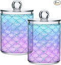 MNSRUU 2 Pack Qtip Holder Organizer Dispenser Pink Blue Mermaid Scales Bathroom Storage Canister Cotton Ball Holder Bathroom Containers for Cotton Swabs/Pads/Floss
