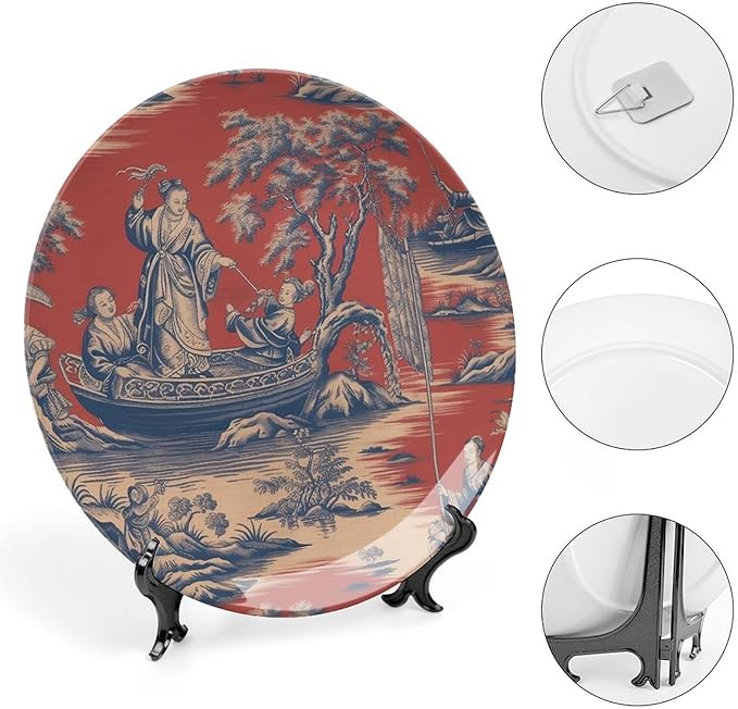 Cheng Toile Dynasty Red Chinoiserie Decorative Plate for Display Festival Table Supplies Wedding Farmhouse Holiday Party Decorations Customize Gifts for Men Women Wedding, 6", 7", 9", 10"