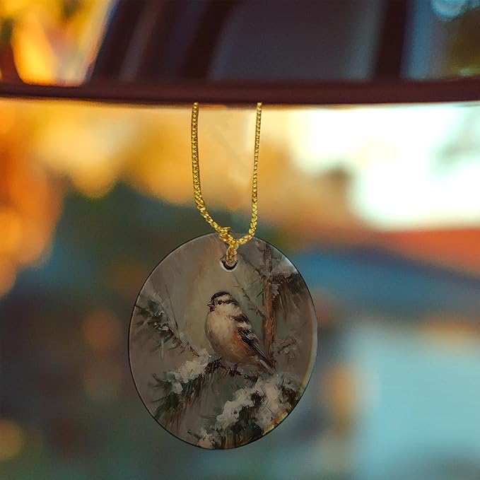 Vintage Rustic Winter Bird Ceramic Ornament Gifts, Farmhouse Christmas Snowy Forest Bird Decorative Hanging Ornaments for Xmas Tree Holiday Party Decoration, Winter Xmas Tree Decorations