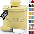 PriorityChef Butter Crock with Lid with Water Line,Ceramic French Butter Dish to Leave On Counter, Pastel Yellow