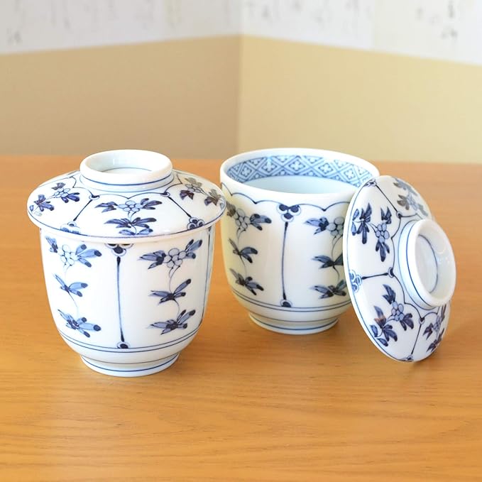有田焼やきもの市場 Chawanmushi Cups with Lids Set of 2 Japanese Chawan Mushi Arita Imari ware Made in Japan Wari-Souka