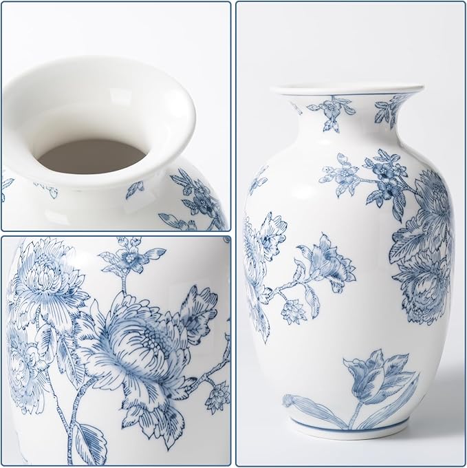 Blue and White Vase for Home Decor, Ceramic Chinoiserie Vase Decor, Porcelain Vases, Flowers and Branches