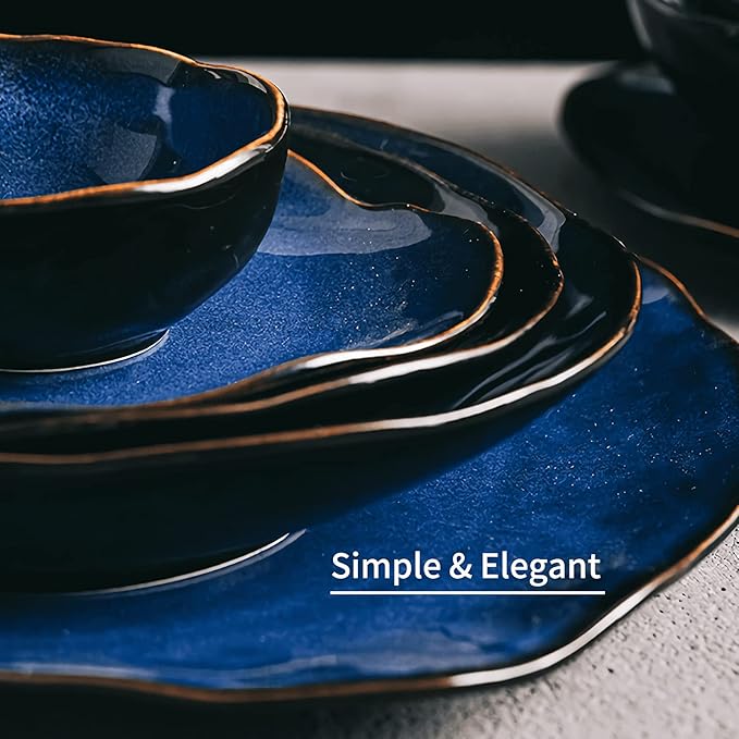 Ceramic Decorative Bowl, 10" Blue Reactive Glaze Pottery Bowl, Decorative Fruit Bowl Centerpiece for Coffee Table, Catchall Key Bowl for Entryway, Modern Home Decor (10'' Dish)