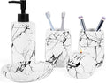 Ceramic Bathroom Accessory Set, 5-Piece Bathroom Accessory Set, Soap Dish, Toothbrush Holder, Soap Dispenser, Bathroom Tumbler & Candle Holder - Modern Bathroom Organizer, (White & Black)