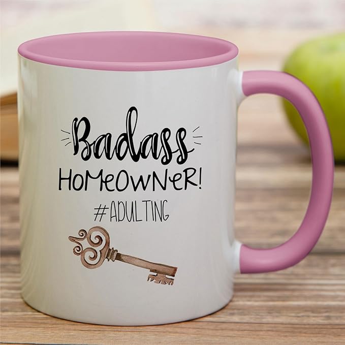 Retreez Funny Mug - Badass Homeowner Adulting Moved New House Gift Housewarming 11 Oz Ceramic Tea Coffee Mugs - Funny, Sarcasm, Sarcastic, birthday gifts - White Mug with Pink Handle and Inner