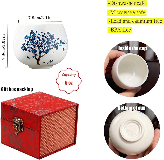 Heat Changing Sensitive Cherry Blossoms Tea Cup, Japanese Style Color Changing Ceramic Coffee Mug, Unique Magic Coffee Tea Cup for Gift Valentines (5 oz)
