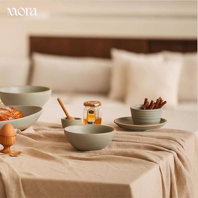 Mora Nano Ramekins Set of 4, 2oz Ceramic Pottery Sauce Cups - Microwave, Oven and Dishwasher Safe - Thyme