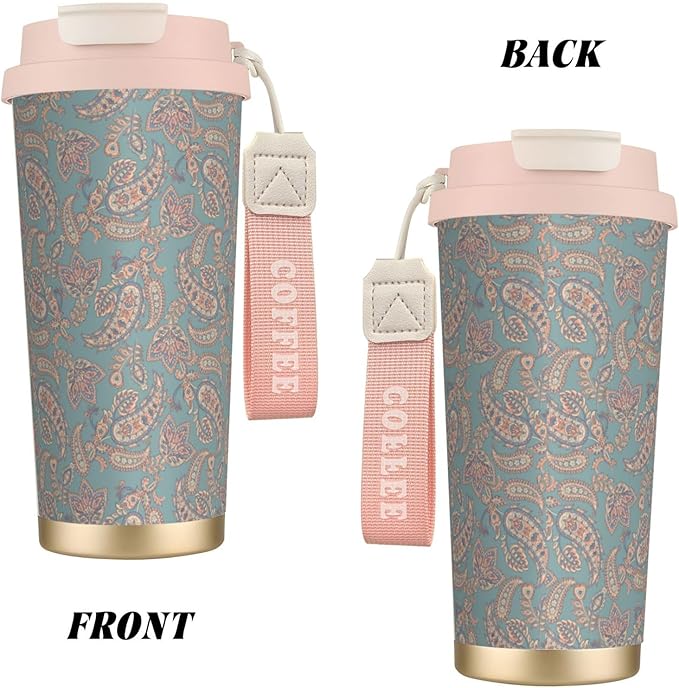 Asian Elements Paisley for Travel Coffee Mug 100% Leakproof 316 Stainless Steel Vacuum Insulated Tumbler with Lid and Straw for Water, Iced Tea or Coffee, Smoothie and More