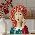DiliComing Garden-Statues Women-Head Statues for Home Decor - 13 Inch Women with Cat Modern Art Statue, Resin Cat Sculptures for Patio, Tabletop, Bedroom, Office, Garden Home Décor (Red)