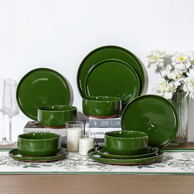 GZG Ceramic Dinner Salad Plates Set of 4, 8 Inch Speckled Dinnerware Dessert Plates with Clay-Tone Base, Microwave Oven Dishwasher Safe