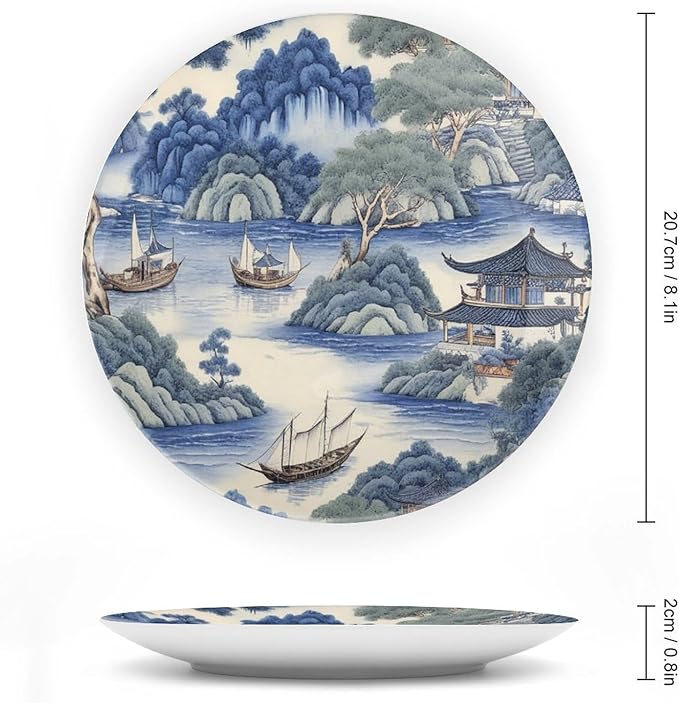 Asian Scenic in Blue And Kelly Green Chinoiserie Vintage Plates for Display Festival Household Supplies Home Display Holiday Party Decorations Customize Gifts for Men Women Halloween, 6", 7", 9", 10"