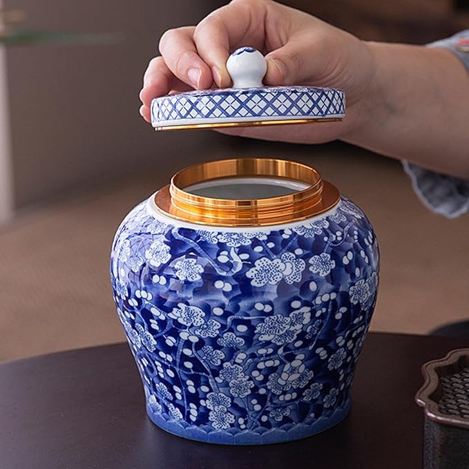 Ceramic Jar with Lid - Airtight Kitchen Canisters for Coffee and Tea Storage - Decorative Ceramic Canister (blue)