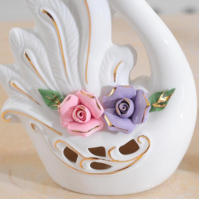 Fenteer Couple Swan Statues for Table Centerpiece Set of 2 Home Decor, Style D