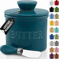 PriorityChef Butter Crock with Lid with Water Line,Ceramic French Butter Dish to Leave On Counter, Teal Blue