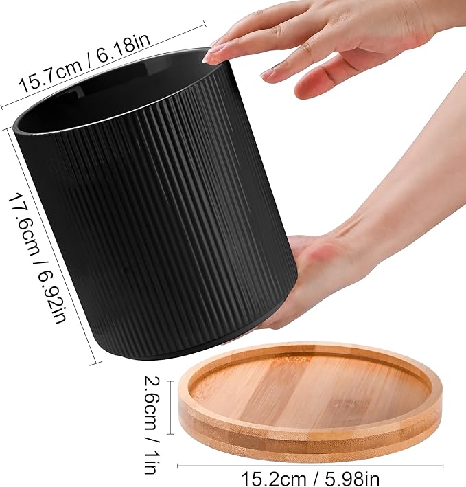 QUELIEN Utensil Holder, 360° Rotating Ceramic Kitchen Utensil Holder for Countertop, 7.7" Utensil Crock for Kitchen Counter with Rotatable Wooden Base,Ideal Housewarming Gift & Mothers Day Gift