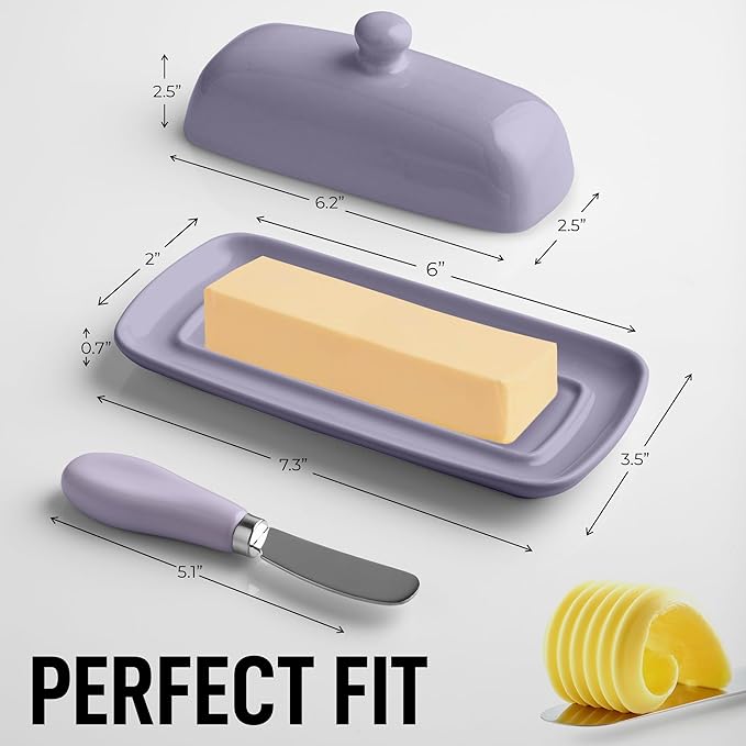 Zulay Butter Dish With Lid For Countertop - Porcelain, Ceramic Butter Dish with Knob Handle Great for Cooking - Elegant Design Butter Holder - Durable & Sturdy Butter Keeper - Periwinkle