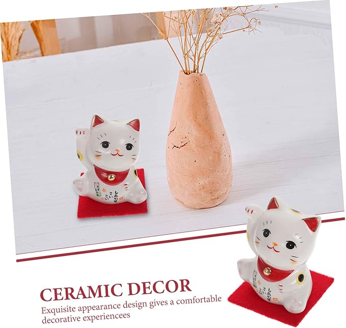 Alipis Lovely Japanese Style Fortune Cat Ornament for Desktop Decor Ceramic Sculpture with Creative Design Elegant Porcelain Figurine Home Office Feng Shui