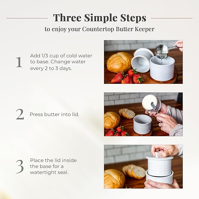 Premium Ceramic Butter Crock with Water Seal | Large 3-Stick Capacity Farmhouse French Butter Keeper | Speckled Stoneware & Natural Clay | Gift-Ready Packaging, Keeps Butter Soft & Spreadable