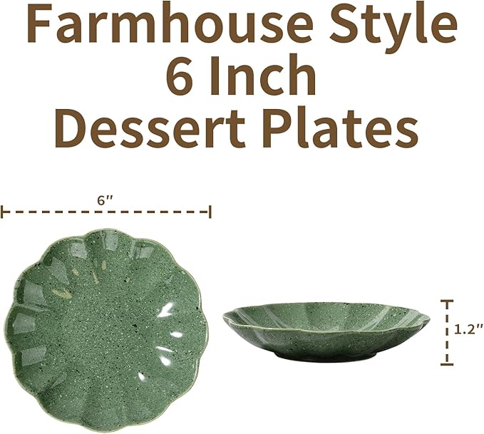 Small Dessert Plates Set of 4,Ceramic Dinner Plates 6 Inch for Appetizer, Fruits, Cake, Salad,Microwave Safe,Christmas Gift,Green