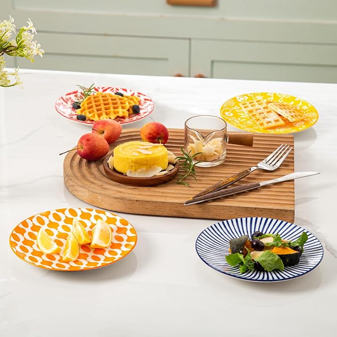 Ceramic Dessert Plates Set - 6 Inch Mini Appetizer Plates for Kitchen - Small Salad Plate for Cake Snacks Side Dish,Gift, Microwave Dishwasher Safe, Assorted Colors
