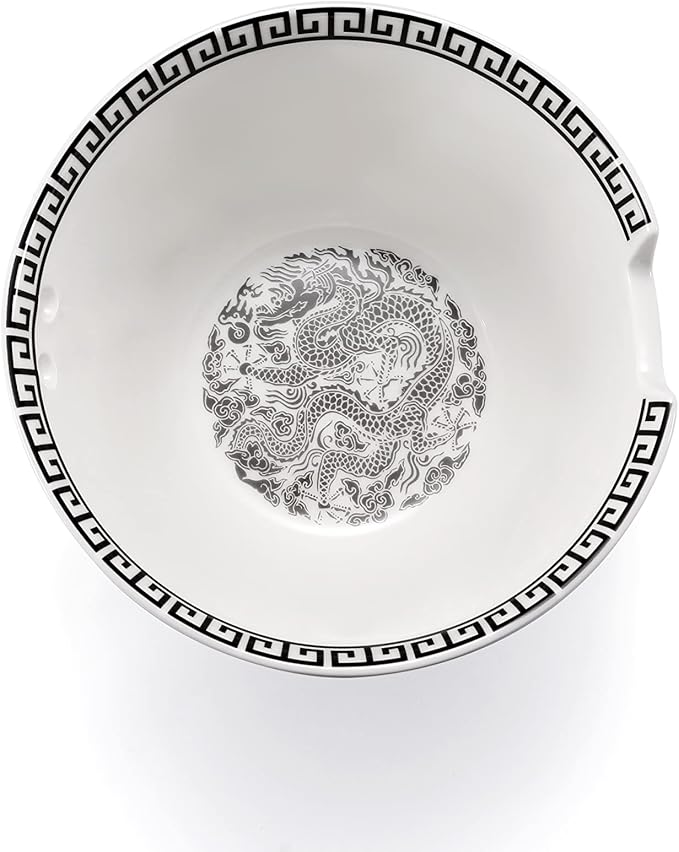 Hagary Dragon Ceramic Bowls Japanese Korean Soup Bowl Pasta Salad Dessert Serving Bowls Housewarming Wedding Gifts Designed in Korea (With Chopsticks) (Black, 20 oz - 1pc)