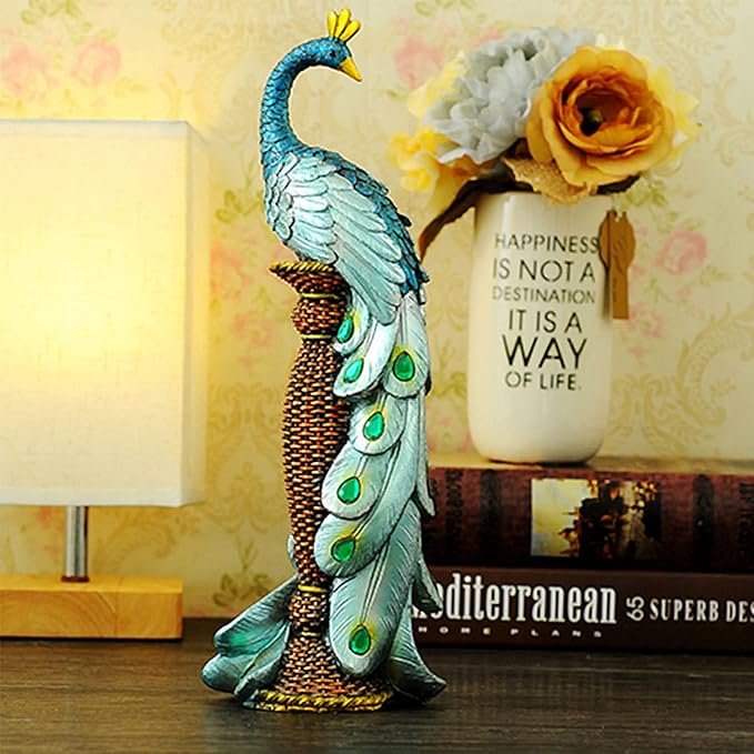Peacocks Statue Decor,Animal Sculpture Modern Resin Home Accent-Hallway Livingroom Bedroom Kidsroom Home Office Desktop Versatile Style Ornaments-Gorgeous Artistic Birds Gift-13 3/4 inchs