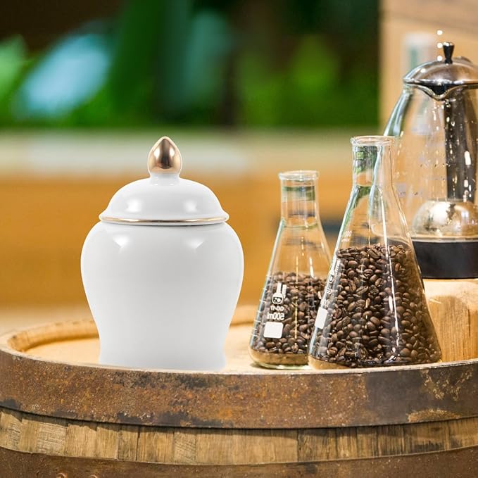 Amosfun Ceramic Tea Canister with Airtight Lid - Mini 3.54 Inch Porcelain Loose Leaf Tea Storage Jar for Kitchen and Travel Decorative Food Storage Container