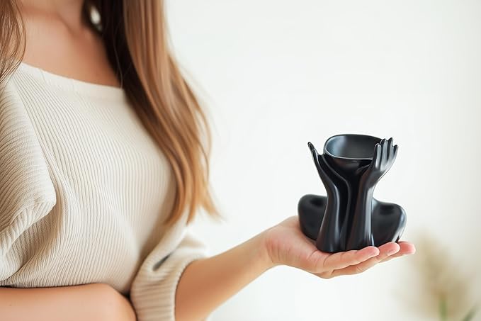 Black Hands Ceramic Vase – Modern Abstract Sculpture Planter for Home & Office Décor – Minimalist Art Piece for Flowers, Succulents, or Standalone Accent Decoration