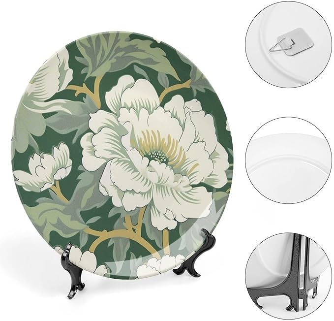Green And White Chinoiserie Pastel Floral Vintage Plates for Display Farmhouse Office Supplies Kitchen Housewarming Gifts Holiday Party Decorations Customize Gifts for Men Women Halloween